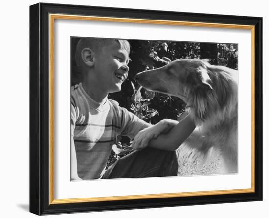 Boy with His Pet Collie-Robert W^ Kelley-Framed Photographic Print