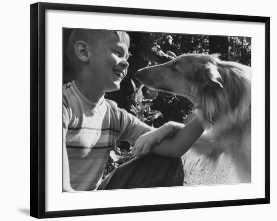 Boy with His Pet Collie-Robert W^ Kelley-Framed Photographic Print