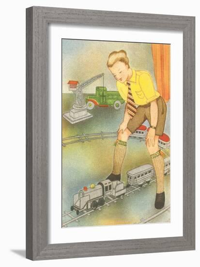 Boy with Model Train-null-Framed Art Print