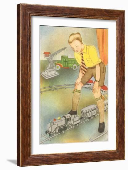 Boy with Model Train-null-Framed Art Print