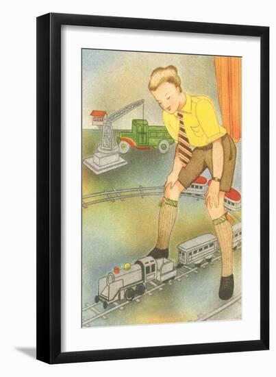 Boy with Model Train-null-Framed Art Print