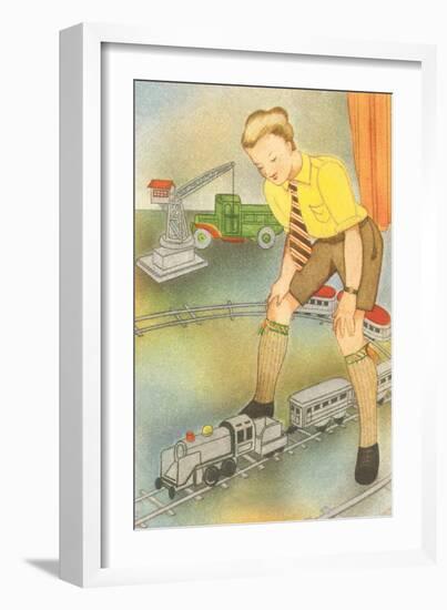 Boy with Model Train-null-Framed Art Print