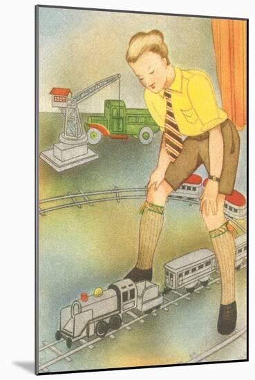 Boy with Model Train-null-Mounted Art Print