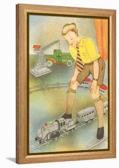 Boy with Model Train-null-Framed Stretched Canvas