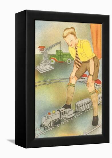 Boy with Model Train-null-Framed Stretched Canvas