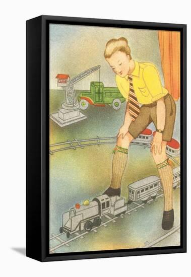 Boy with Model Train-null-Framed Stretched Canvas