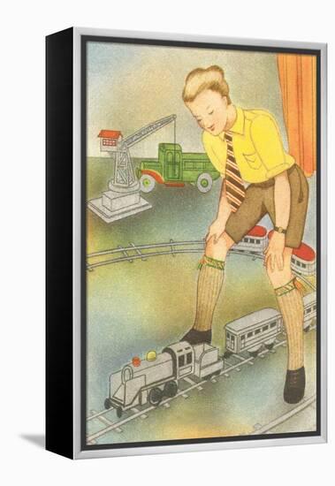 Boy with Model Train-null-Framed Stretched Canvas