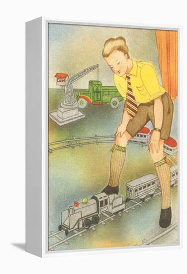 Boy with Model Train-null-Framed Stretched Canvas