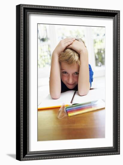 Boy with Pens And Exercise Book-Ian Boddy-Framed Photographic Print