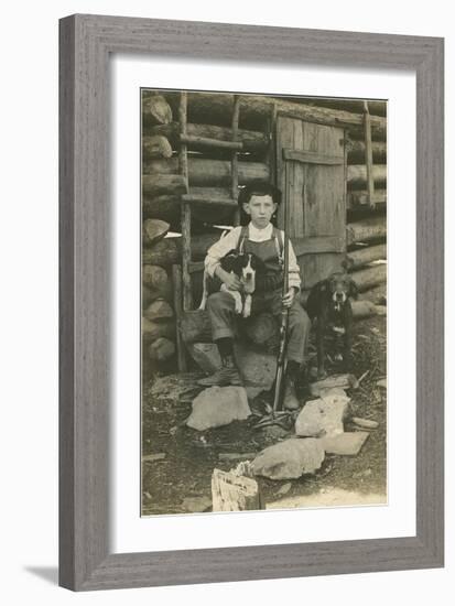 Boy with Rifle and Two Dogs-null-Framed Art Print