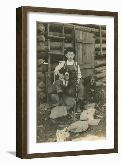 Boy with Rifle and Two Dogs-null-Framed Art Print