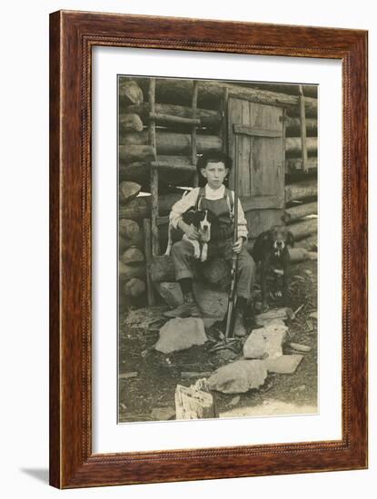 Boy with Rifle and Two Dogs-null-Framed Art Print