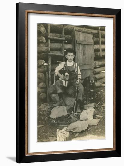 Boy with Rifle and Two Dogs-null-Framed Art Print