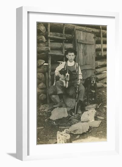 Boy with Rifle and Two Dogs-null-Framed Art Print