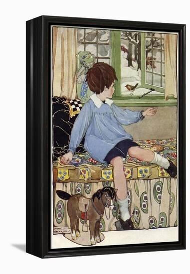 Boy with robin-Anne Anderson-Framed Premier Image Canvas