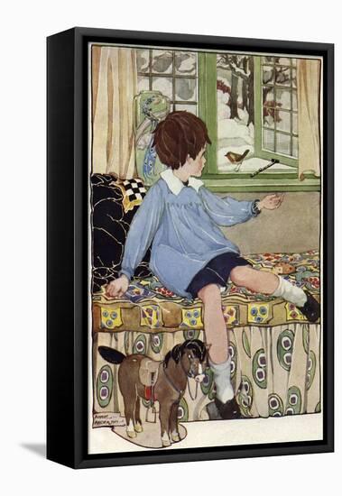 Boy with robin-Anne Anderson-Framed Premier Image Canvas