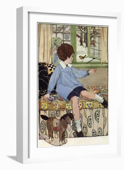 Boy with robin-Anne Anderson-Framed Giclee Print