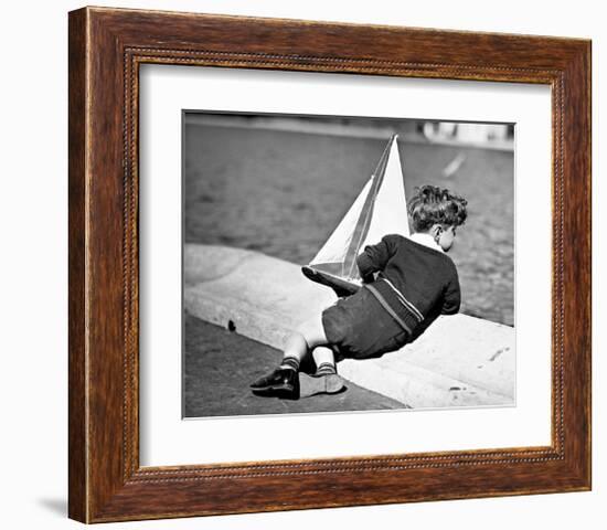 Boy with Sail Boat--Framed Giclee Print