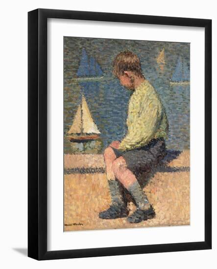 Boy with Sailing Boat at a Basin, Jardin Du Luxembourg, 1932-35-Henri Martin-Framed Giclee Print