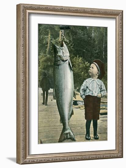 Boy with Taller Fish-null-Framed Art Print