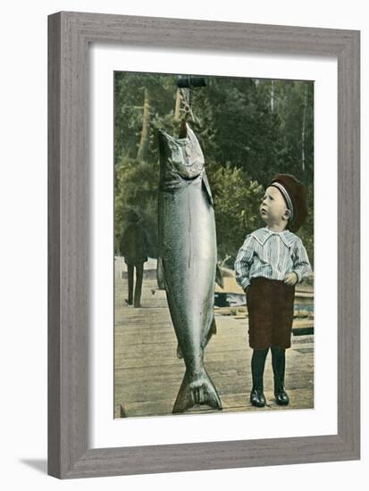 Boy with Taller Fish-null-Framed Art Print