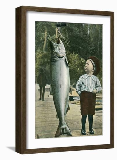 Boy with Taller Fish-null-Framed Art Print