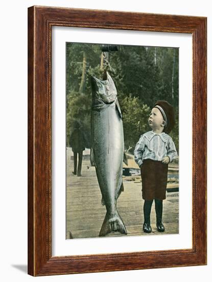 Boy with Taller Fish-null-Framed Art Print