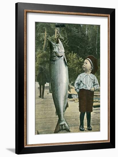 Boy with Taller Fish-null-Framed Art Print