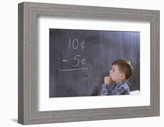 Boy Working on Subtraction Problem-William P. Gottlieb-Framed Photographic Print