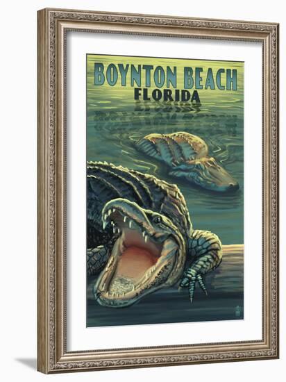 Boynton Beach, Florida - Alligators-Lantern Press-Framed Art Print