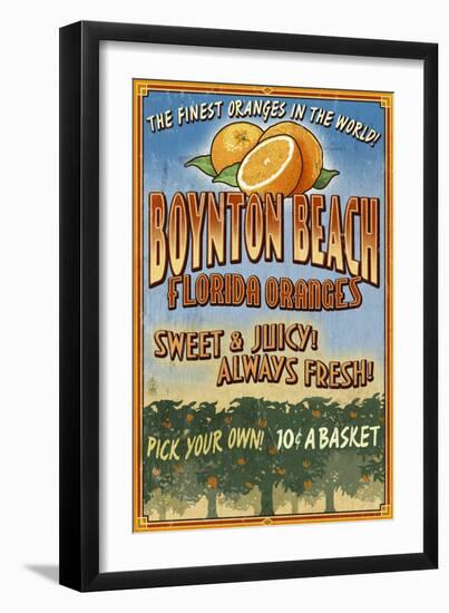 Boynton Beach, Florida - Orange Grove Vintage Sign-Lantern Press-Framed Art Print