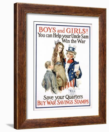 Boys and Girls! War Savings Stamps Poster-James Montgomery Flagg-Framed Giclee Print