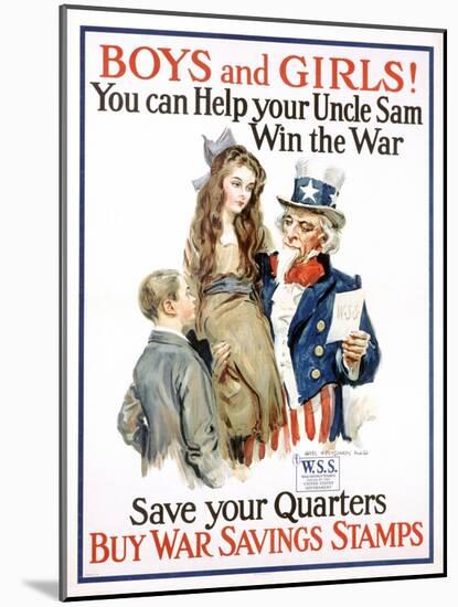 Boys and Girls! War Savings Stamps Poster-James Montgomery Flagg-Mounted Giclee Print
