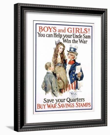 Boys and Girls! War Savings Stamps Poster-James Montgomery Flagg-Framed Giclee Print