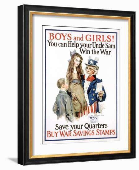 Boys and Girls! War Savings Stamps Poster-James Montgomery Flagg-Framed Giclee Print