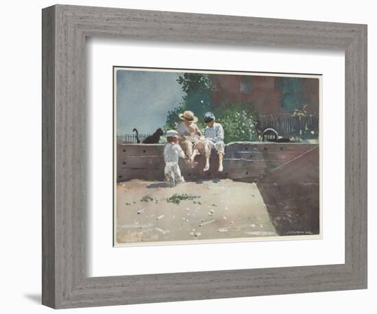 Boys and Kitten, 1873 (W/C & Gouache over Pencil on Paper)-Winslow Homer-Framed Giclee Print