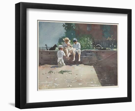 Boys and Kitten, 1873 (W/C & Gouache over Pencil on Paper)-Winslow Homer-Framed Giclee Print