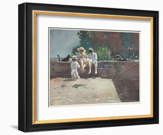 Boys and Kitten, 1873 (W/C & Gouache over Pencil on Paper)-Winslow Homer-Framed Giclee Print