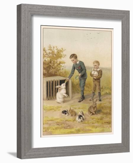 Boys and Rabbits 1889-Helena J Maguire-Framed Art Print