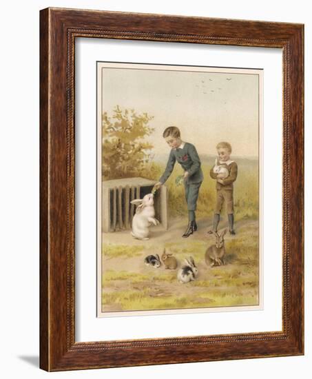 Boys and Rabbits 1889-Helena J Maguire-Framed Art Print