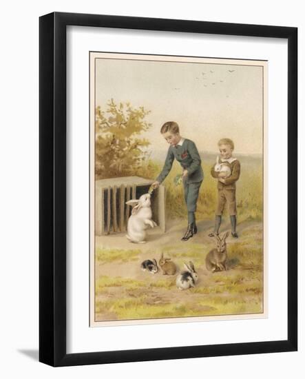 Boys and Rabbits 1889-Helena J Maguire-Framed Art Print