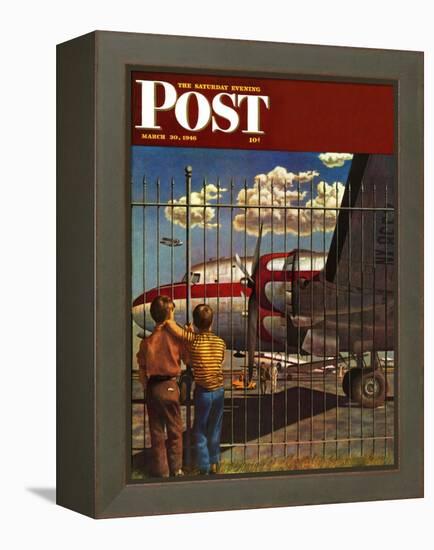 "Boys at Airport," Saturday Evening Post Cover, March 30, 1946-John Atherton-Framed Premier Image Canvas