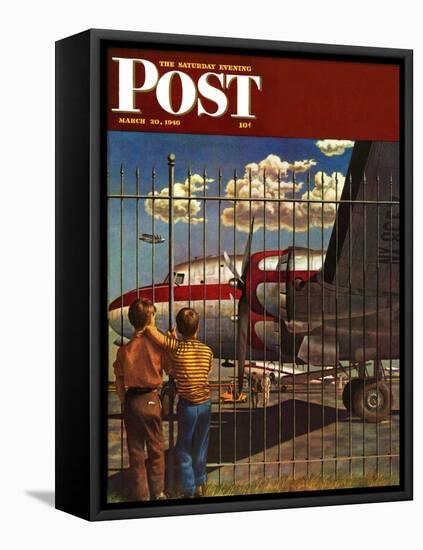 "Boys at Airport," Saturday Evening Post Cover, March 30, 1946-John Atherton-Framed Premier Image Canvas