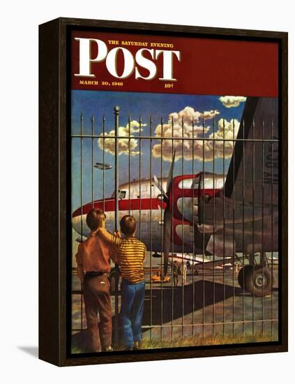 "Boys at Airport," Saturday Evening Post Cover, March 30, 1946-John Atherton-Framed Premier Image Canvas