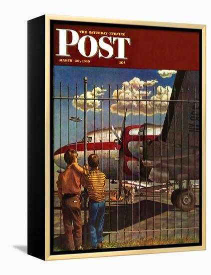 "Boys at Airport," Saturday Evening Post Cover, March 30, 1946-John Atherton-Framed Premier Image Canvas