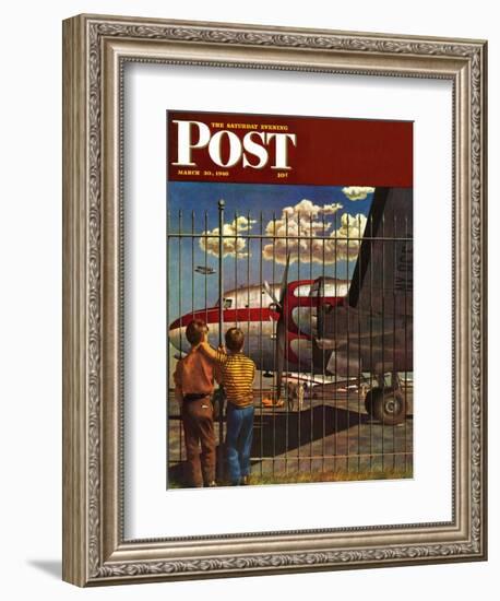 "Boys at Airport," Saturday Evening Post Cover, March 30, 1946-John Atherton-Framed Giclee Print