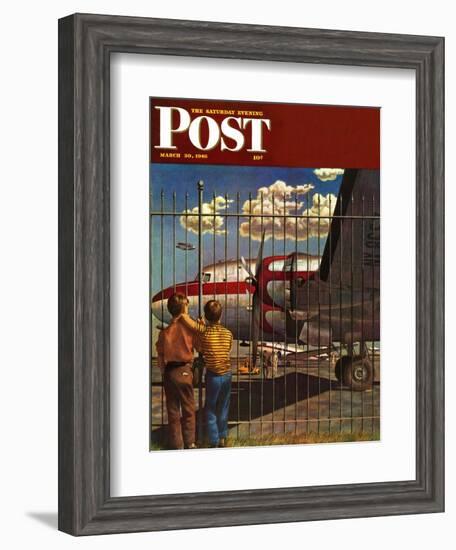 "Boys at Airport," Saturday Evening Post Cover, March 30, 1946-John Atherton-Framed Giclee Print