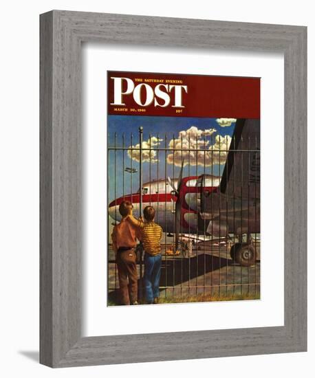 "Boys at Airport," Saturday Evening Post Cover, March 30, 1946-John Atherton-Framed Giclee Print