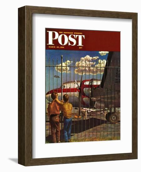 "Boys at Airport," Saturday Evening Post Cover, March 30, 1946-John Atherton-Framed Giclee Print