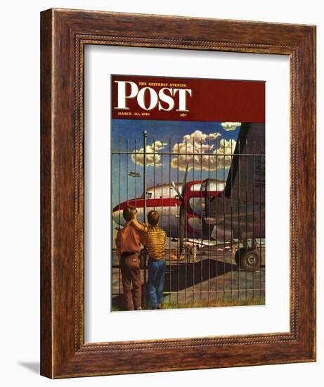 "Boys at Airport," Saturday Evening Post Cover, March 30, 1946-John Atherton-Framed Giclee Print